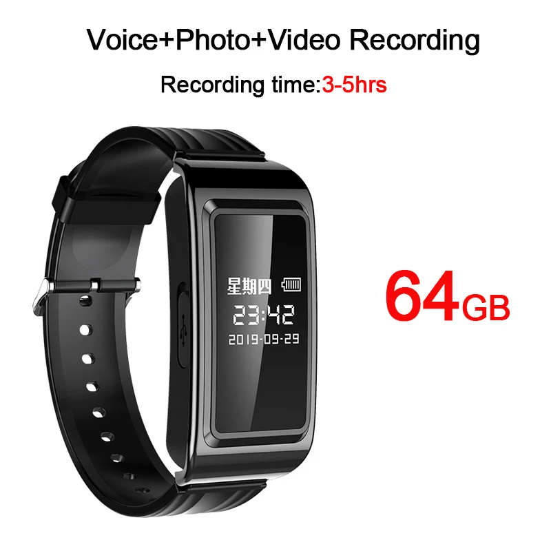 Профессиональный Тонкий HD Cam фото Звук Аудио Диктофон спортивные часы браслет SmartBand браслет умные часы для мужчин - Цвет: 64GB