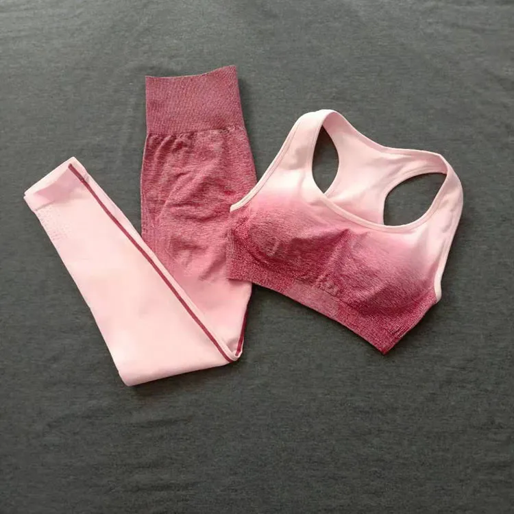 red sets Gradation, комплект для йоги, спортивный бюстгальтер и леггинсы, Женский комплект для спортзала, бесшовная одежда для тренировок, фитнеса, спортивная одежда, 2 шт., спортивный костюм для фитнеса - Цвет: red sets