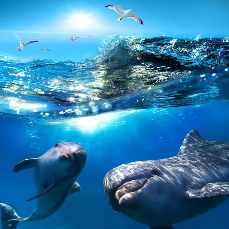 Mural 3D autoadhesivo para baño Delfines en el mar Especial Baños Mundo submarino MURALES 3D AUTOADHESIVOS Novedades
