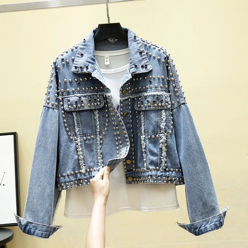 Greatest  14 Styles Hand Studded Rivet Denim Jacket Women Loose Short Jackets Ladies High Quality Jeans Jacke