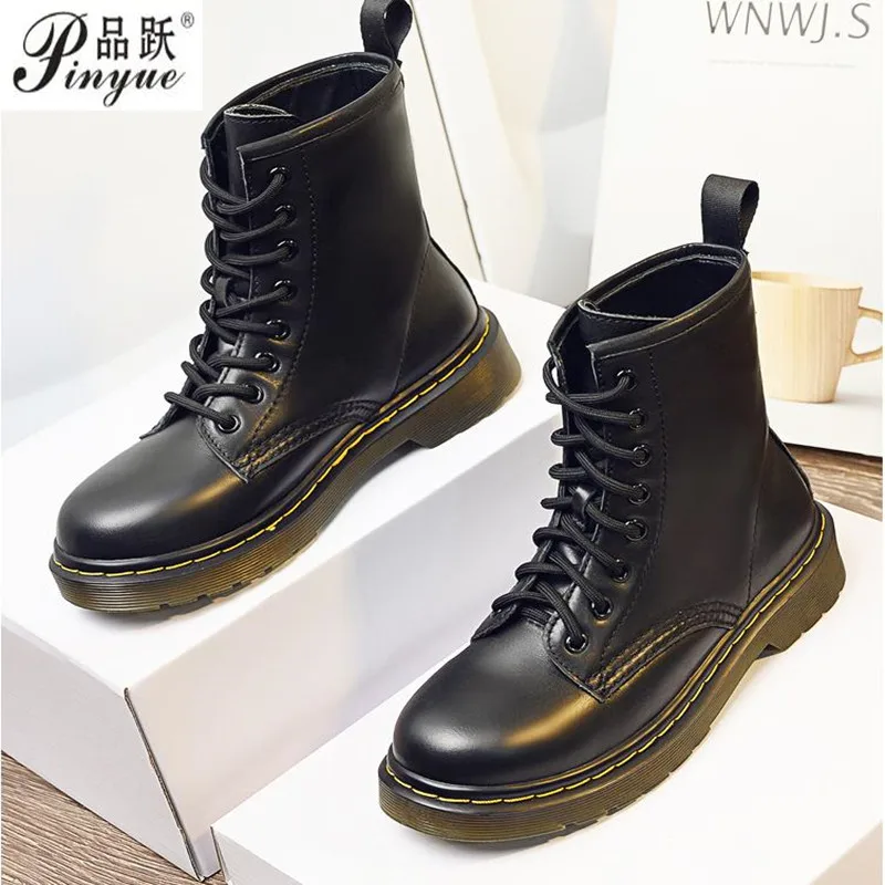 

Women Boots Martin High Ankle Zip Leather Boots High Platform Black Leather Lace Up Thick bottom jadon Polished Smooth White