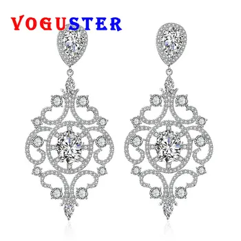 

Art Deco Cubic Zirconia CZ Crystal and White Gold Color Bridal Wedding Drop Earring