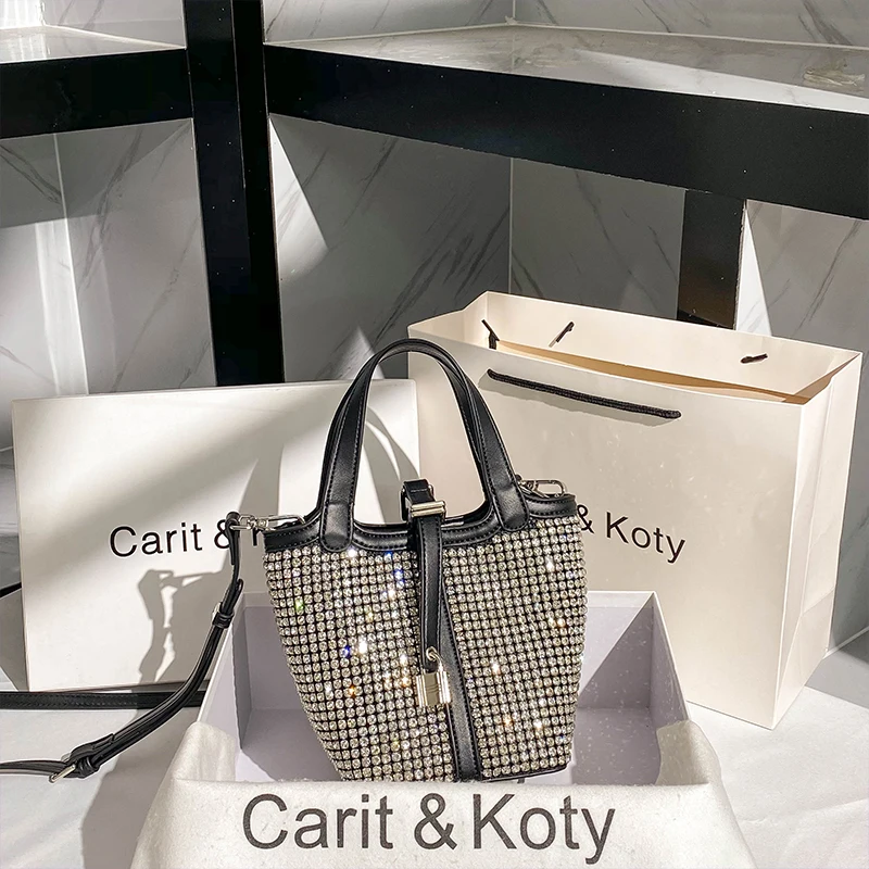 

Autumn new fashion portable bucket bag diamond-studded one-shoulder messenger banquet dress all-match female bag