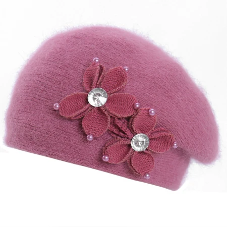 HT2736 береты шапка из кроличьего меха женская цветочная осенне-зимняя шапка женская винтажная французская шляпа берет женский берет Ретро художник шляпа - Цвет: Light Purple