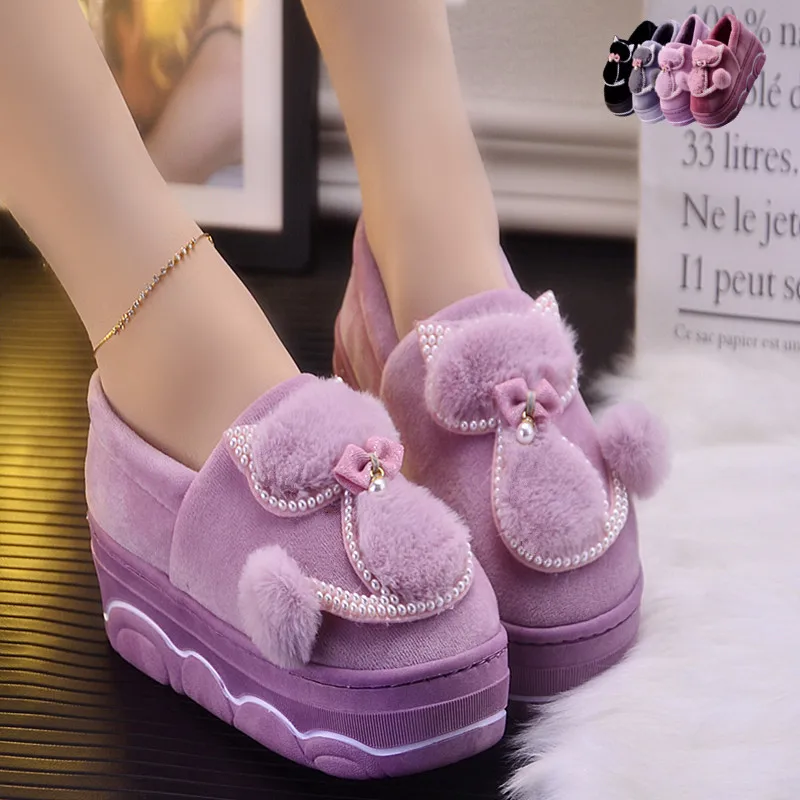 Женские хлопковые тапочки с жемчужным котом зимние Нескользящие теплые на