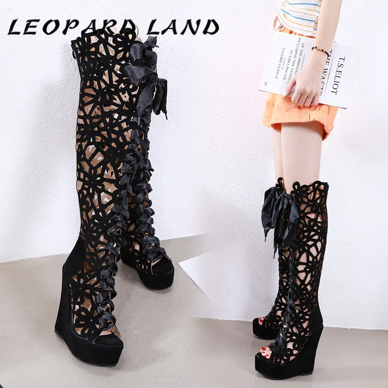 LEOPARD LAND/обувь на каблуке 15 см; коллекция года; обувь в европейском стиле; выставочная обувь на платформе; ботинки с вырезами и завязками; JXQ-A60-31