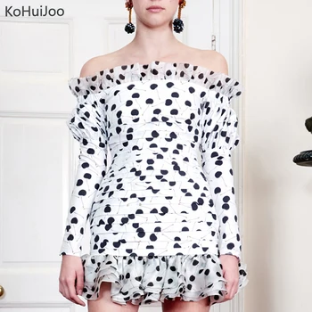 

Women Fishtail Dress 2020 Spring New Sexy Off Shoulder Ruffles Print Short Dress Runway Designers Retro Mini Party Dress Lady