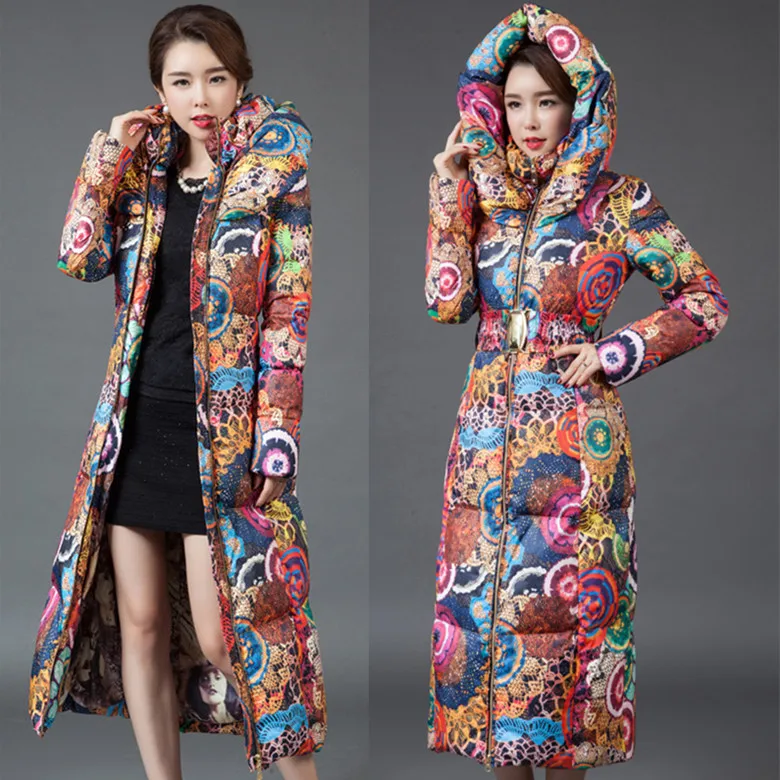 Новая модная осенне-зимняя женская рабочая одежда, плюс размер, пальто в европейском стиле, пуховое хлопковое стеганое плотное колено с принтом