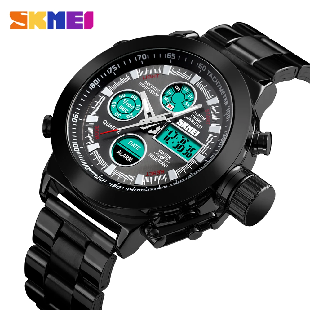 

SKMEI Luxury Men's Quartz Watch Digital Sport Watches Clock Waterproof Male Wristwatch 2 Time Chronograph Relogio Masculino 1515