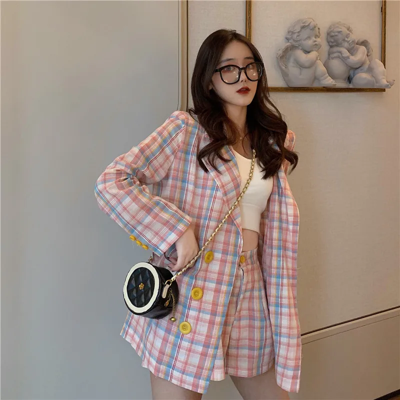 

(Photo Shoot) 2019 Retro Thin Flax Grid Red by Age Western Style Coat + Shorts Set