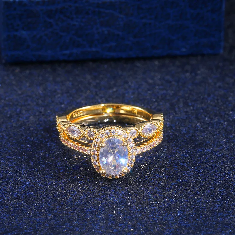 Роскошное женское овальное кольцо с кристаллами, набор, модное, желтое ...