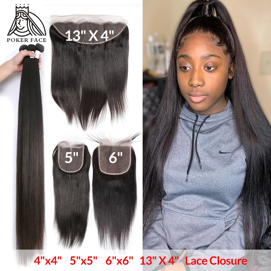 

8-28 30 40 inch Straight Hair Bundles with 6x6 Closure Brazilian Human Hair Weave 3 4 Bundles Deals and 5x5 Lace Closure Remy