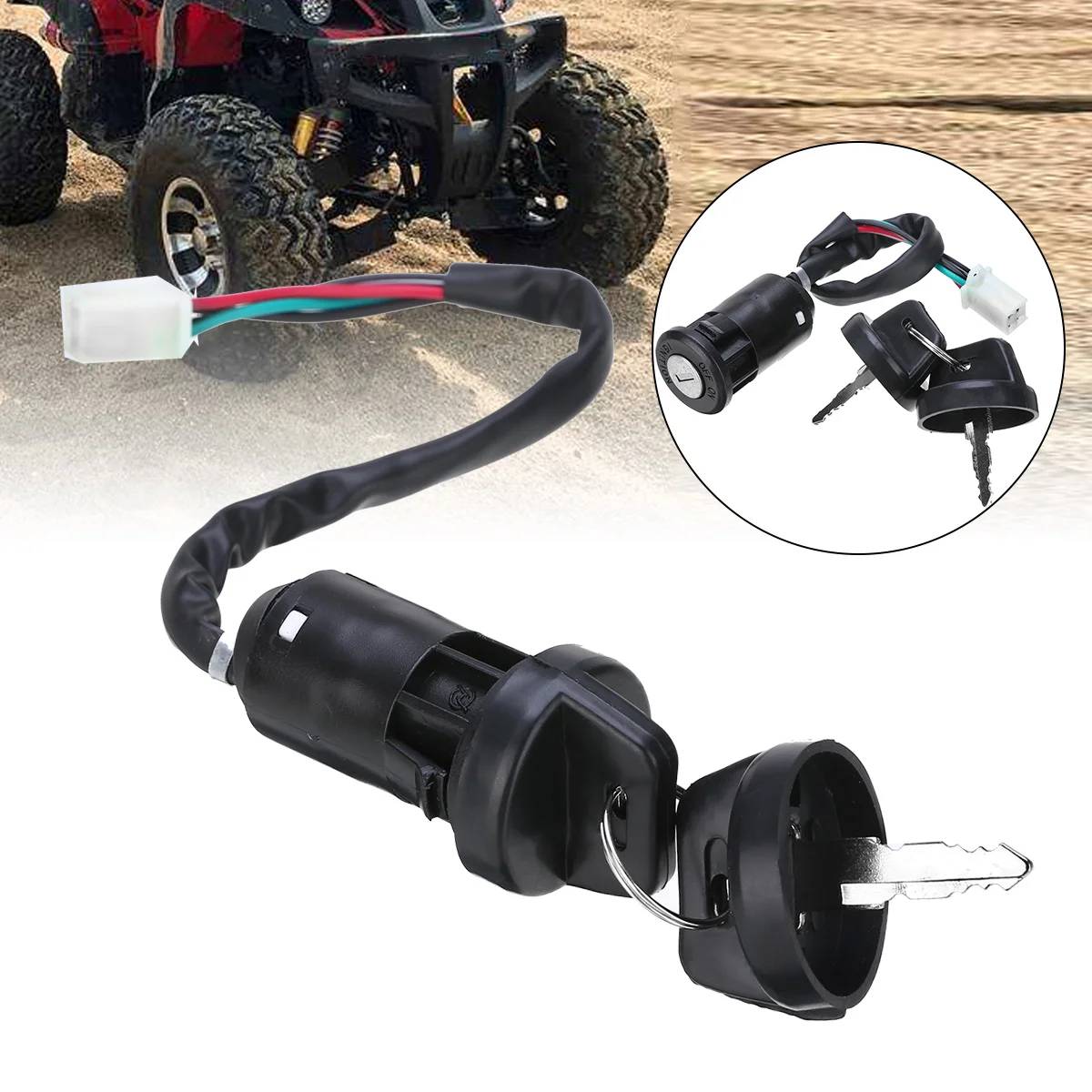 For ATV Go Kart Motorcycle 1pc 4 Wires Universal 2 Ignition Keys Start Switch Door Lock Key Motorcycle Accessories Mayitr