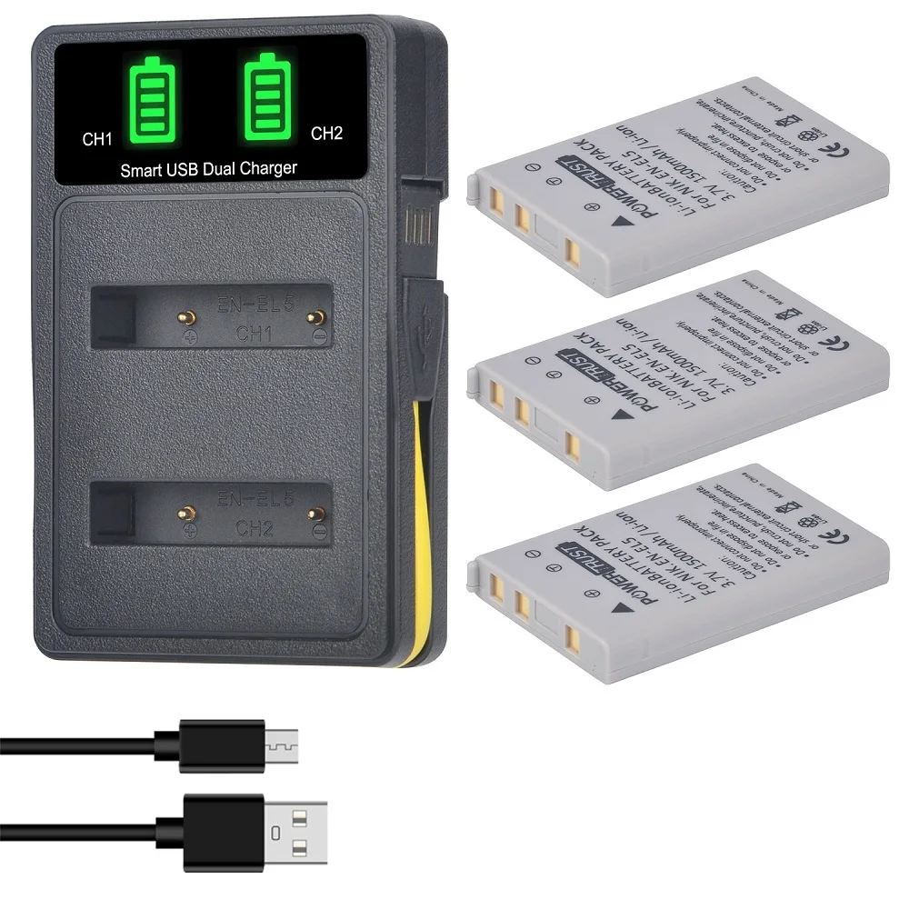 Enel5 En El5 En-El5 Batteria + Caricatore Doppio Per Nikon En-El5 Coolpix P530,P520,P510,P100,P500,P5100,P5000,P6000,P90,P80 Fotocamere