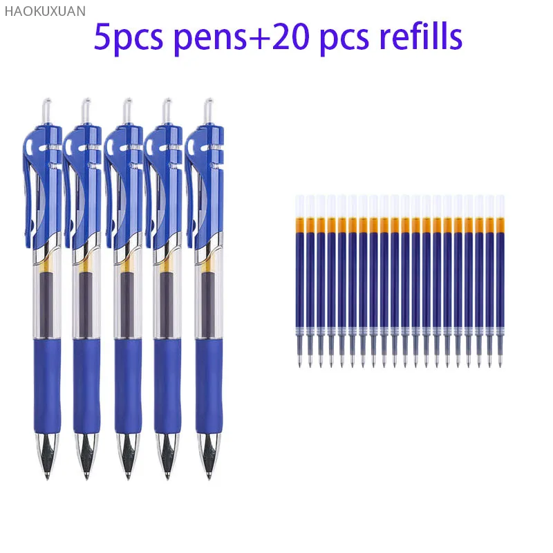 25pcs Replaceable Gel Pen Set 0.5mm Black/red/blue Large Capacity Ball