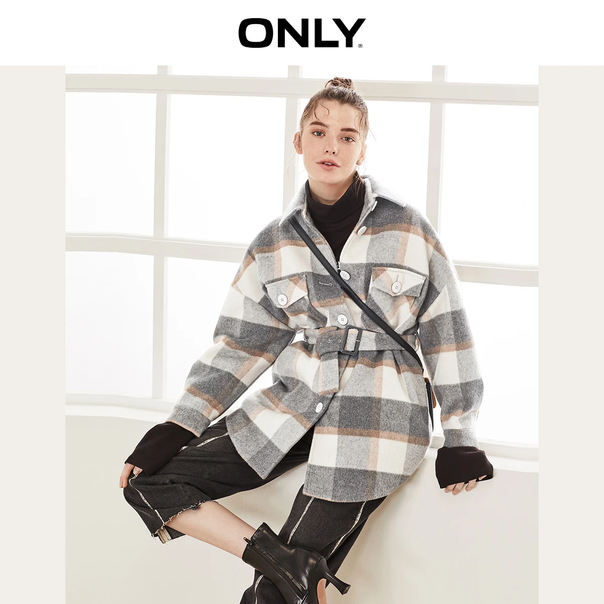 Most effective  ONLY Autumn Winter Women's Checked Woolen Coat  11936T519