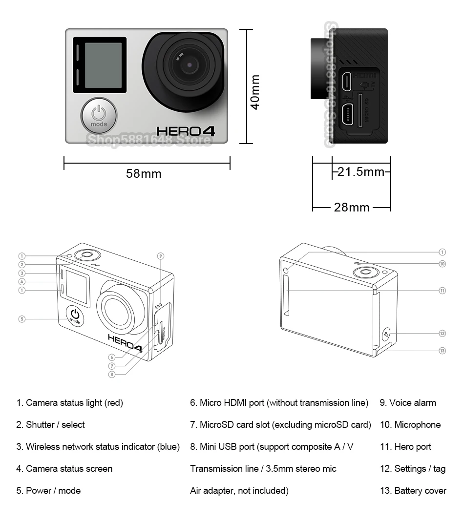Gopro hero 4 black 4k30 frames Ultra HD waterproof action camera 12 megapixel Waterproof outdoor sports camera