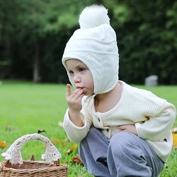 Winter Faux Woolen Knitted Hat Gloves Set Children's Korean Version Outdoor Windproof Fleece Warm Ear Protection Plush Hat
