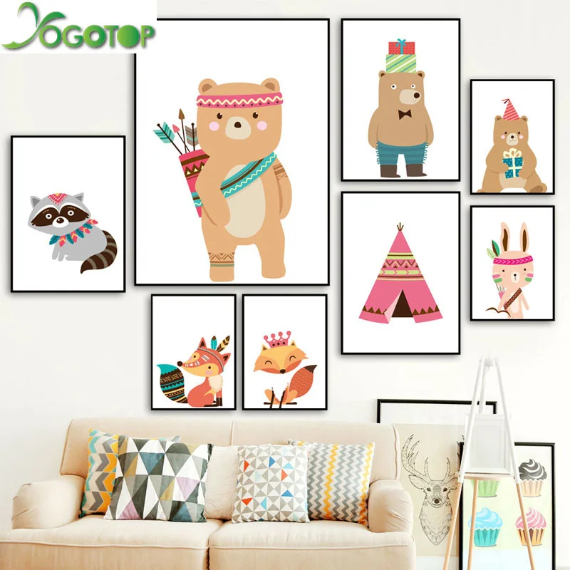 Crown Fox Bear Cactus Tent Koala Animal Nordic Kids Wall Art diy diamond painting 5D Full mosaic Diamond Embroidery YY2130 | Дом и сад