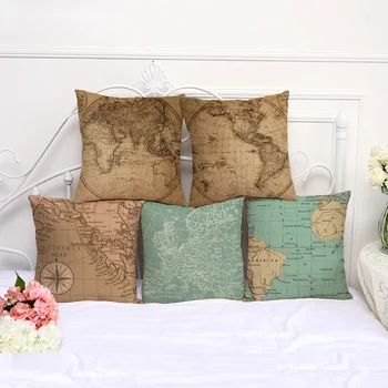 

New Pillowcases Cotton and Linen Pillow Case Printed Map Pillowcase Home Office Cafe Sofa Cushion Cover Home Decor 1 pc 45*45cm
