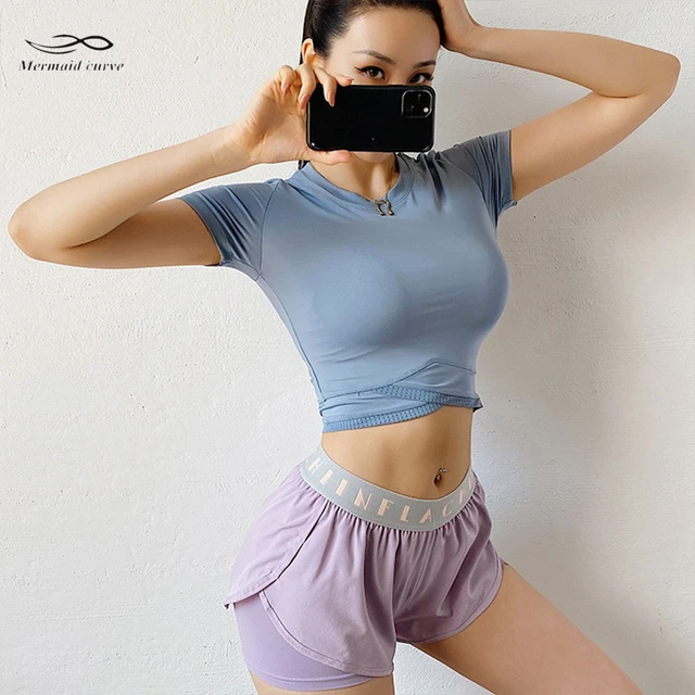 Women T-Shirt Short-Sleeved Bare Shoulders Sexy Tight Yoga Clothes Sports  Tops Summer Quick-Drying Running Training Fitness Wear - AliExpress