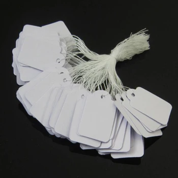 

100 Pieces White Marking Tags Price Labels Writable Blank Labeling Display Tags with Hanging String, (35 x 22 mm)