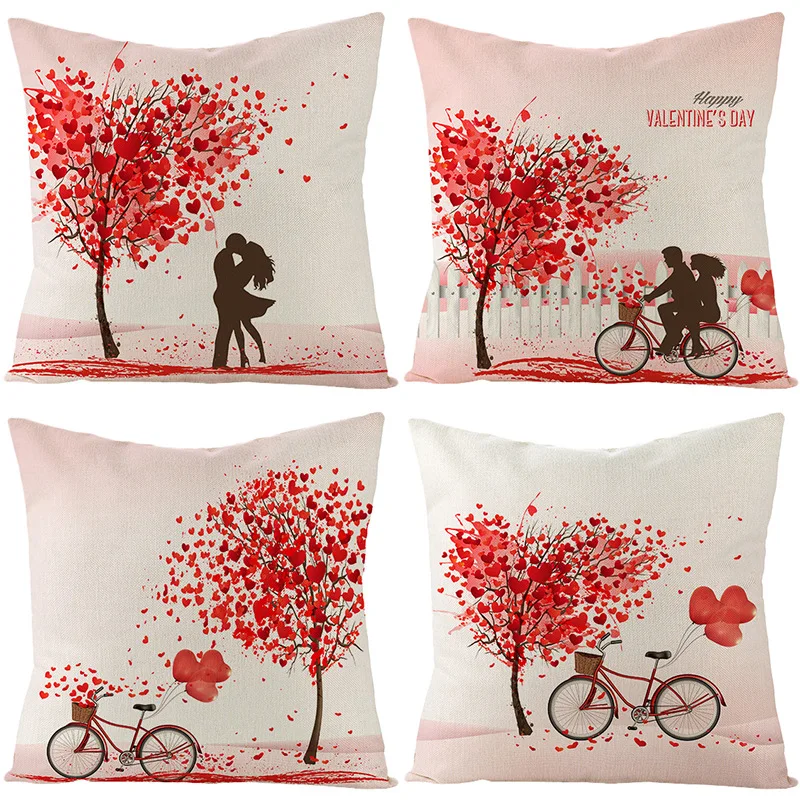 Home Decoration Pillow Cover Valentine's Day Red Love Heart Cushion Linen 45x45cm Pillowcase Printed Throw | Дом и сад