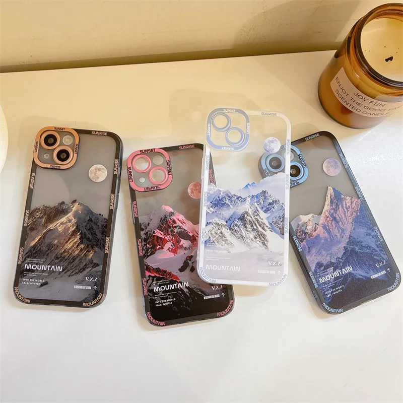 Aesthetic Snow Mountain Transparent Phone Case For iPhone 13 12 11 Pro Max X XR XS Luxury Clear Soft Silicone Shockproof Cover best iphone 13 case