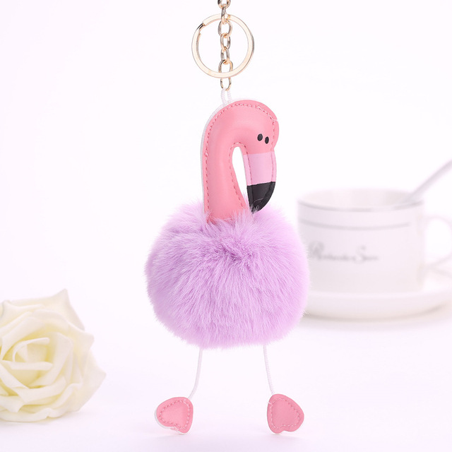 Flamingo With Pom Pom Plush Toy With Keychain Flamingo Key Pendant Soft Stuffed Animal Toys Kids Girls Bag Hang Pendant