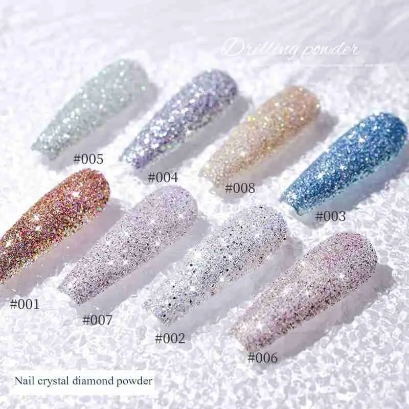 8 Colors Nail Crystal Diamond Powder Rainbow Color Glitter Shiny Pigment Holographic Glass Micro Drill Nails Art Decoration