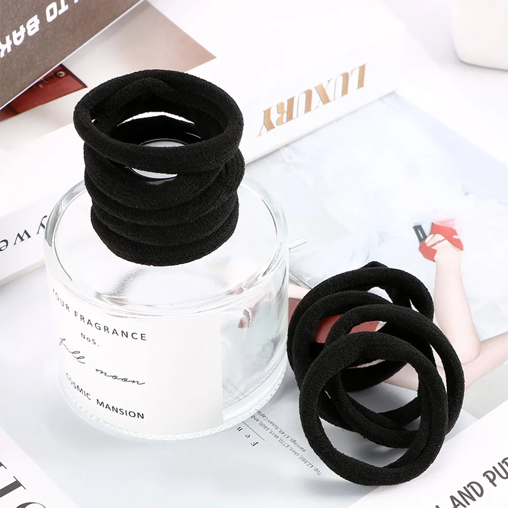 

Fashion 10Pcs/pack Girls Elastic Seamless Black Hair Ties Band Rope Ponytail Bracelets Hairband Headband Hair Accessories