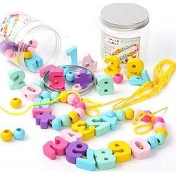 Juego de cuentas de madera para niños y bebés, juguete educativo con cuentas de reconocimiento de números, enhebrado, 33 unids/lote