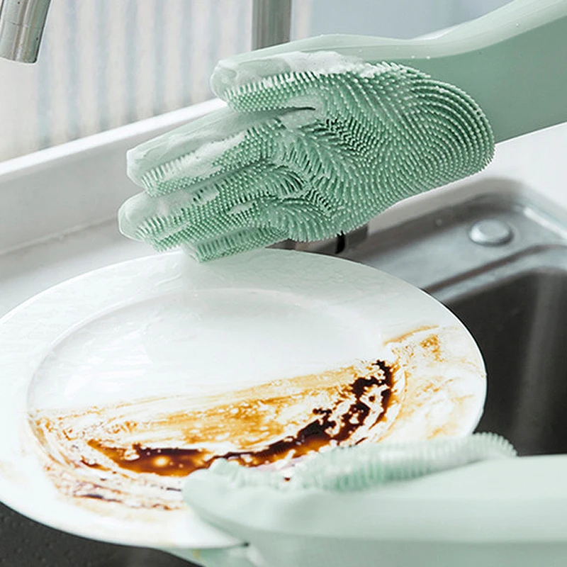

Magic silicone dishwashing gloves kitchen waterproof silicone gloves housework cleaning dishwashing artifact home essential