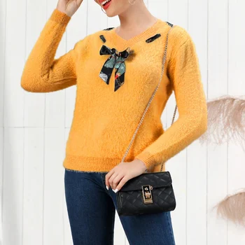 

New Women Sweater Pullover Fashion Winter Autumn Knitted Sweater Jumpers Loose V neck Sweater Top Jumper Pull Femme