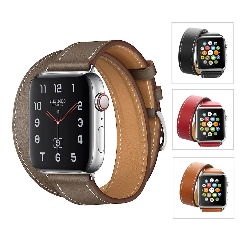 Bracelet-Strap Watch-Band Leather Loop Apple Double-Tour 6-Correa 40mm 42mm for 38mm