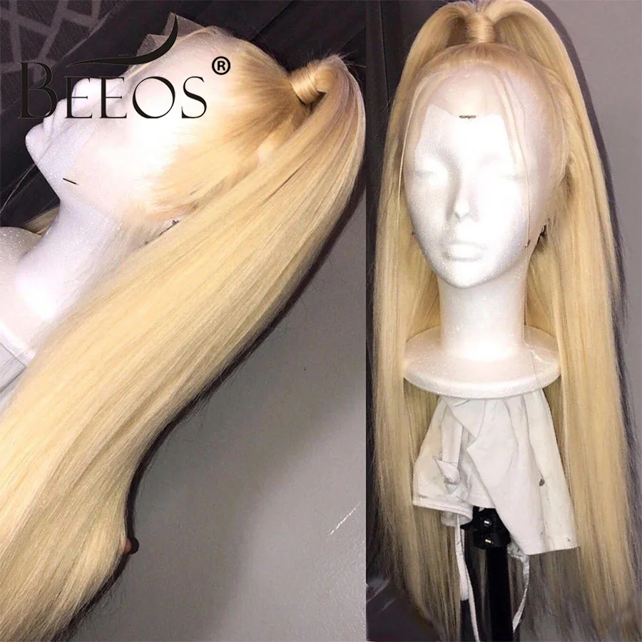 Beeos 613 медовый блонд цвет Remy бразильский прямой кружевной передний парик человеческих волос предварительно сорвал с волосами младенца 8-2" для женщин