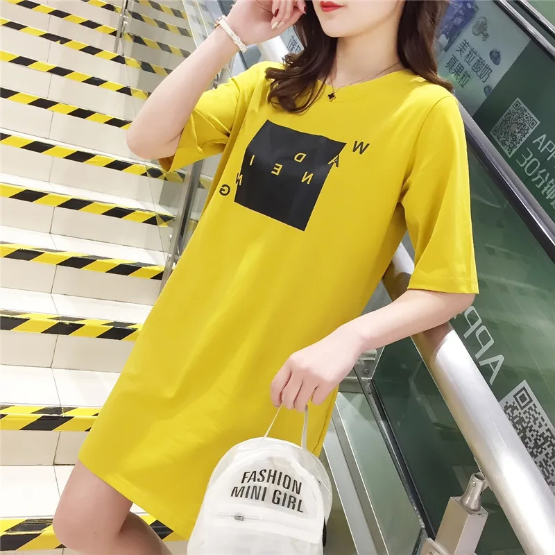 

WOMEN'S Dress 2019 New Style Fashion Korean-style Middle-long Summer T-shirt WOMEN'S Short Sleeved INS Fashion Half Sleeve Loose