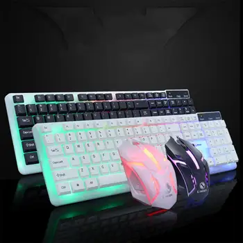 

Kuulee T11 Rainbow Backlight Usb keyboard+mouse Set Ergonomic Gaming Keyboard And Mouse Set for PC Laptop gamer