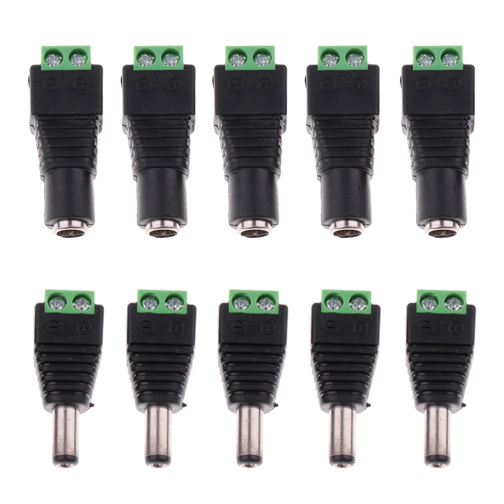Great Performance 10pcs 12V Male Female 2.1x5.5mm DC Power Plug Jack Adapter