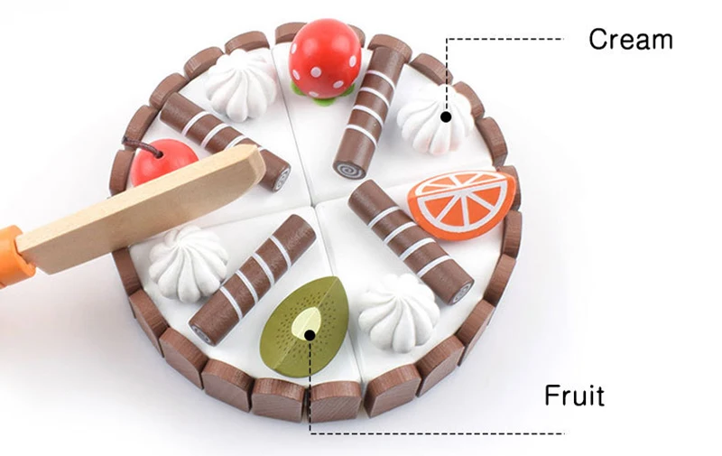 Baby Kitchen Toys Wooden Magnetic Birthday Cake Pretend Play Real Life Cutting Cake Toys for Children Early Educational 3D Fruit