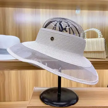 

Fashion Empty Top White Black Summer Sun Hats for Women Straw Hat UV Sun Protection Beach Cap Ladies Visors Derby Travel hat