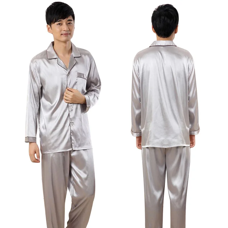 

Couples Pajamas Sets Men Women Soft Faux Silk Satin Nightshirt Long Sleeve Sleepwear Homewear New