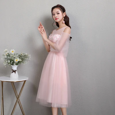Vestido Azul Marino/розовые элегантные женские платья для подружек невесты больших размеров, вечерние и свадебные платья длиной до колен, сексуальное платье для Бала-сестры - Цвет: F midi pink