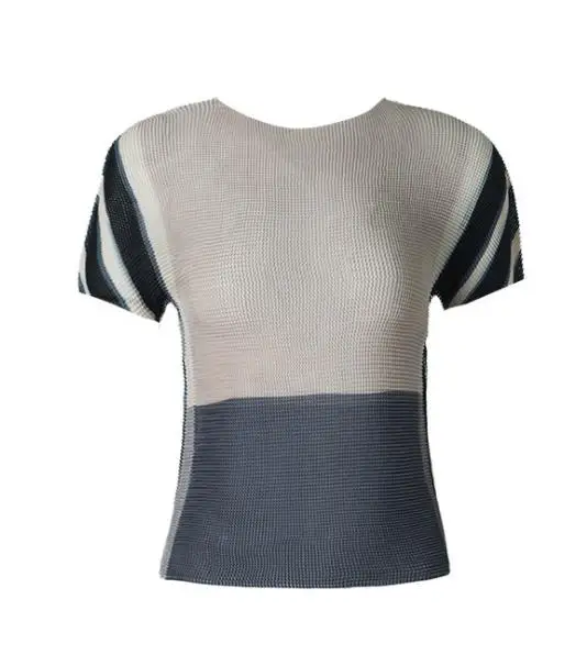7 Новая летняя футболка с круглым вырезом и принтом Miyake fold, облегающая футболка с короткими рукавами, женские топы - Цвет: 7
