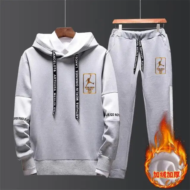 gray242 New Brand Tracksuit Fashion JORDAN 23 Men Sportswear Two Piece Sets All Cotton Fleece Thick hoodie+Pants Sporting Suit Male - Цвет: gray242