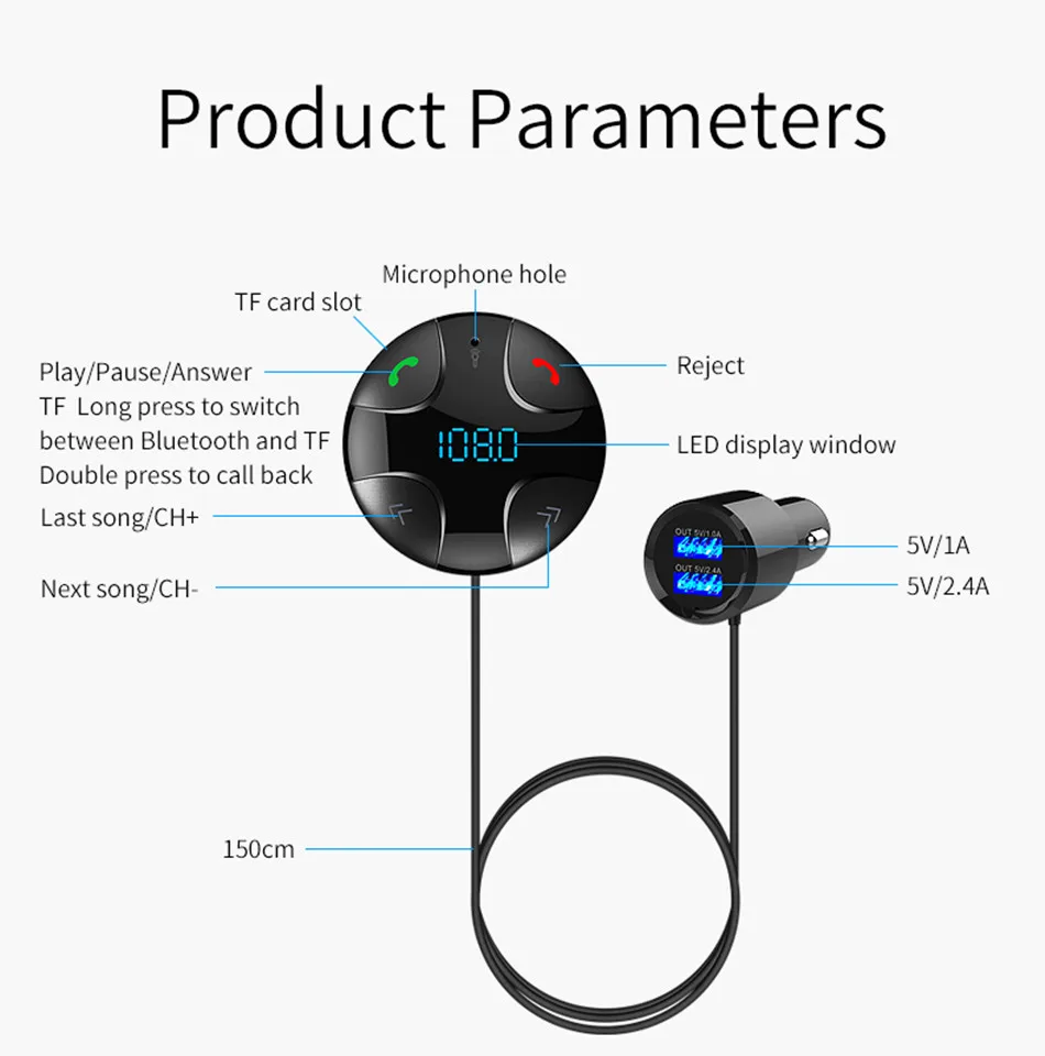 USB быстрое автомобильное зарядное устройство Bluetooth приемник Магнитный fm-передатчик модулятор Автомобильный AUX беспроводной радио адаптер MP3 плеер и микрофон