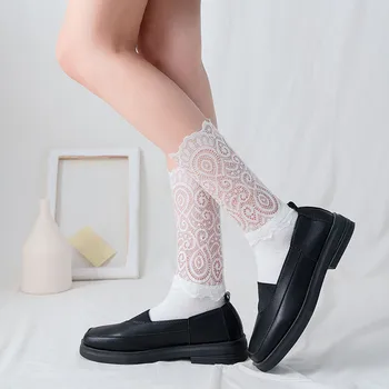 

Korean Fashion Lace Ruffle Socks Japanese Kawaii Cute Lolita Solid Black White Sock Harajuku Retro Vintage Streetwear Woman Sock