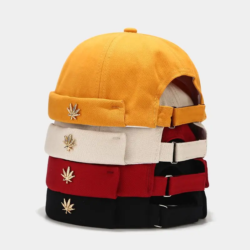 

Skull cap Men Women Sailor Cap Leaf Rivet Embroidery Warm Rolled Cuff Bucket Cap Brimless Hat r Adjustable Beanie Hat