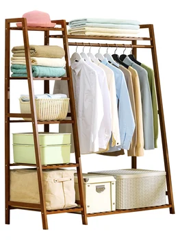 

Modern Clothing Hanger Bedroom Furniture Dress Rack Wardrobe Orgnizer Floor Shoe Rack Simple Thick Bamboo Storage Rack