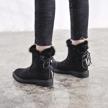 

Mid-Calf Women's Boots 2020 Winter Leather Snow Boots Plush Warm Woman Shoes Low Heels Ladies Winter Boot Shoes Plus Size 43